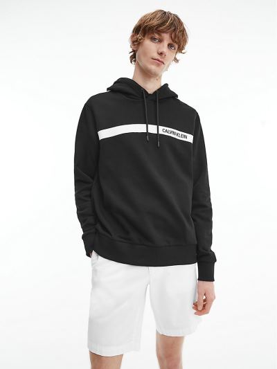 Calvin Klein Ruhák HU174323 | Calvin Klein Organic Cotton Stripe Logo Férfi Kapucnis Pulóver Fekete